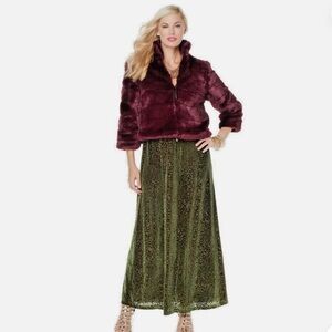 Nikki Poulos Burgundy Faux Fur Jacket